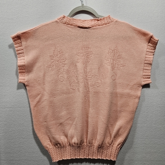 Vintage Adele Knitwear Salmon Pink Floral Pullover Vest Sweater Small Medium USA - Picture 3 of 8